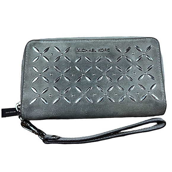 MICHAEL KORS: Leather & Suede Zip-Up Wallet - Picture 1 of 12